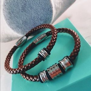 Trendy Leather bracelets with stainless steel set